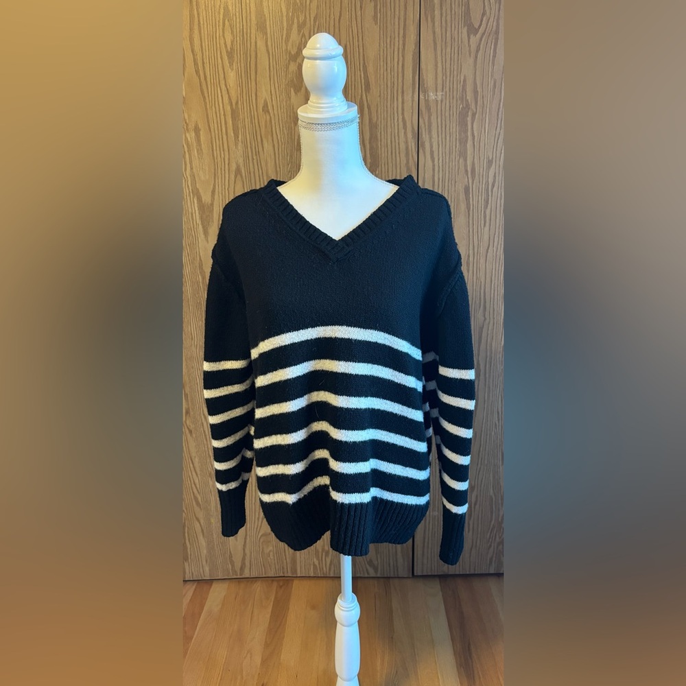 Maurices Black and White Striped V-Neck Sweater